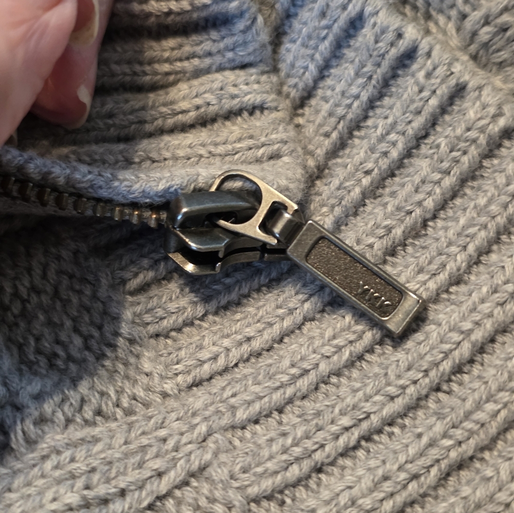 L.L. Bean Women Fisherman Grey Cable Knit Sweater Full Front Zip L - Picture 9 of 12
